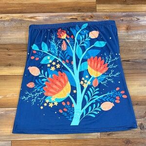 Women’s Floral Blue Flowy Tube Top with Vibrant Design Size L
